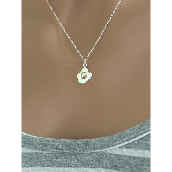 Sterling Silver Egg Necklace with Bronze Yoke, - Picture 3 of 5